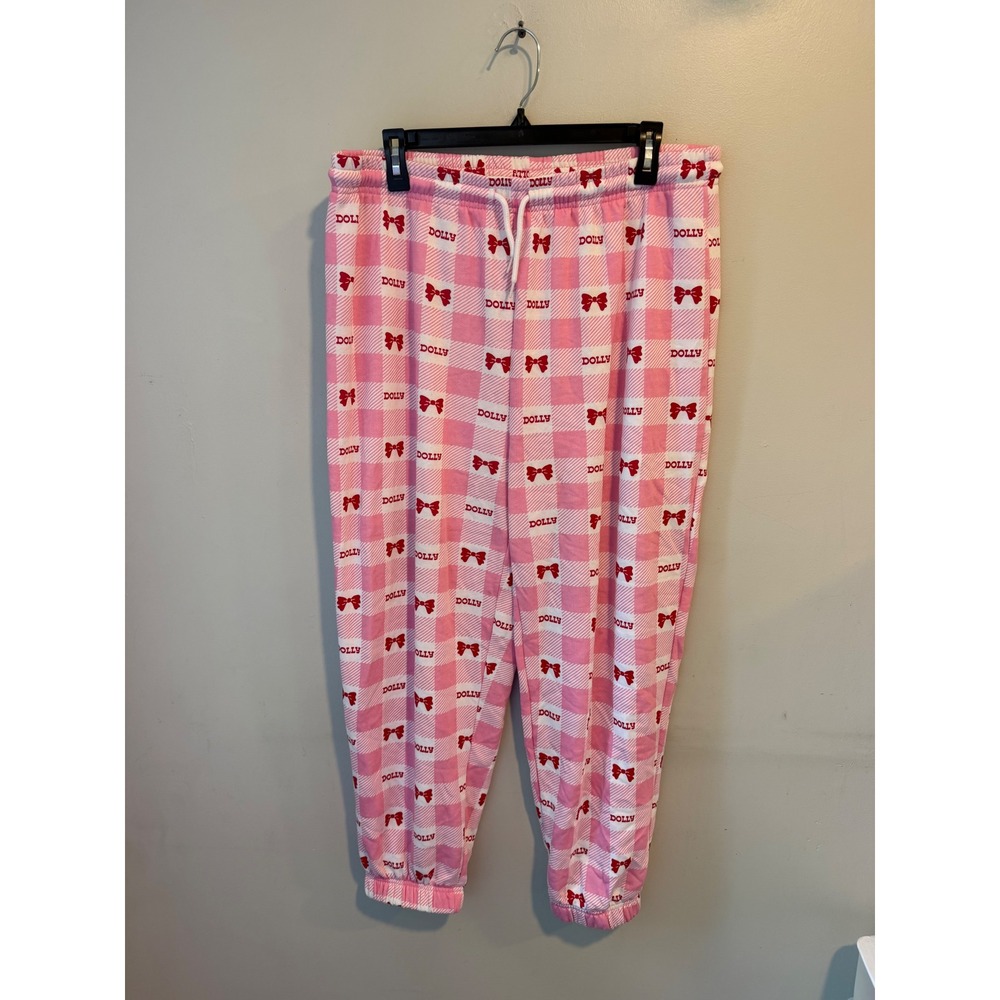 Dolly Parton Pink Gingham Bow Print Pajama Pants Womens XXL Lounge Jogger 698